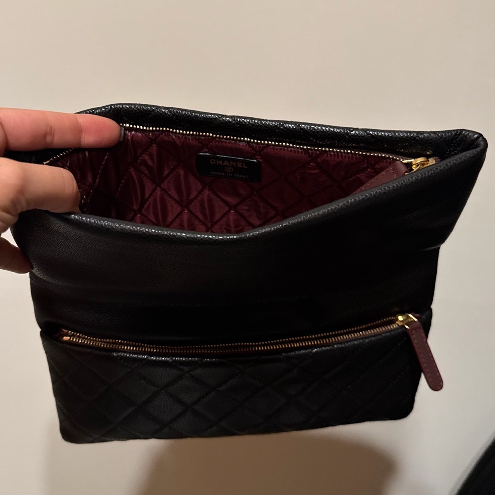 CHANEL Black Foldover Leather Clutch - Picture 3 of 5